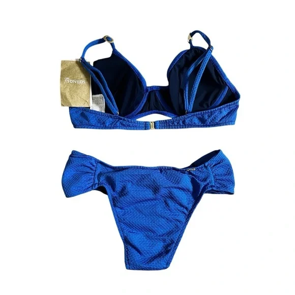 Salinas NWT Textured Blue Cheeky Bikini Swim Suit Set Size Small - Picture 2 of 7